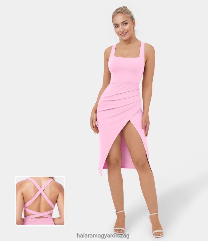 ruházat Halara softlyzero szellős rovátkolt hasított aszimmetrikus hát nélküli keresztezett bodycon midi menő tapintású alkalmi ruha virágcsokor nők 8FPF801098