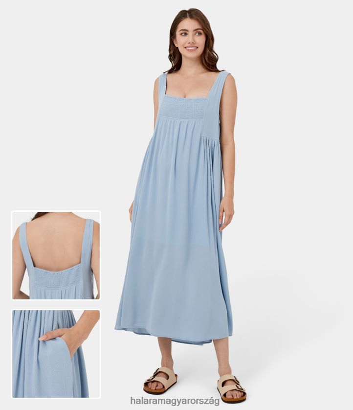 ruházat Halara szögletes nyakú, ujjatlan, háttámla nélküli redőzött oldalzsebű maxi alkalmi pamutruha angyal elesik nők 8FPF801241