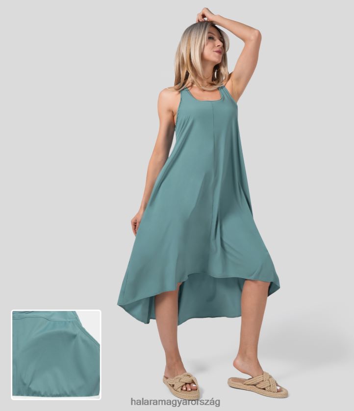ruházat Halara szellős háttámla nélküli racerback oldalzseb magas alacsony flowy midi gyorsan száradó alkalmi ruha kő kék nők 8FPF801131