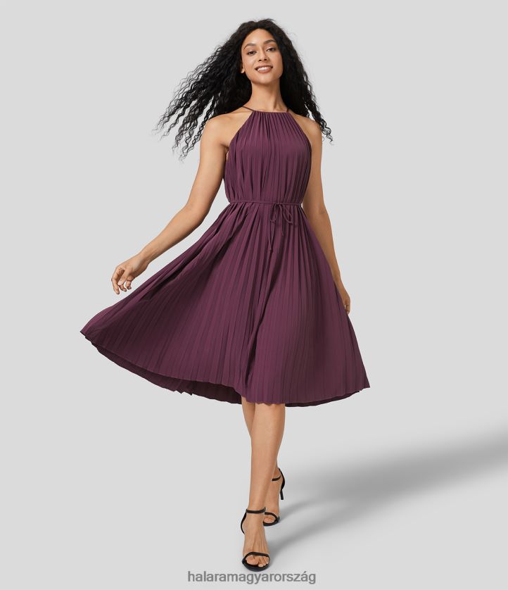 ruházat Halara szellős kötőfék nyakkendővel ujjatlan plisse övvel gyorsan száradó midi alkalmi ruha bársonyvirág nők 8FPF801194