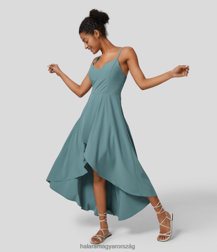 ruházat Halara szellős, állítható pánt, hát nélküli ráncolt láthatatlan cipzár magas, alacsony folyású, gyorsan száradó maxi üdülőruha kő kék nők 8FPF801162