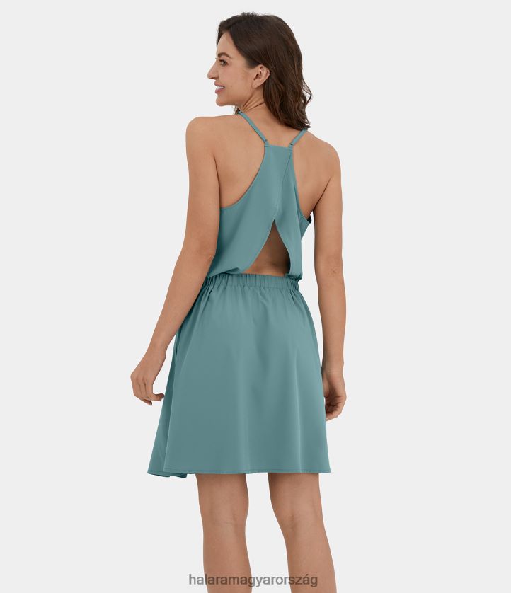 ruházat Halara szellős, állítható pánttal háttámla nélküli kivágott oldalzseb redős mini gyorsan száradó alkalmi ruha ásványkék nők 8FPF80971