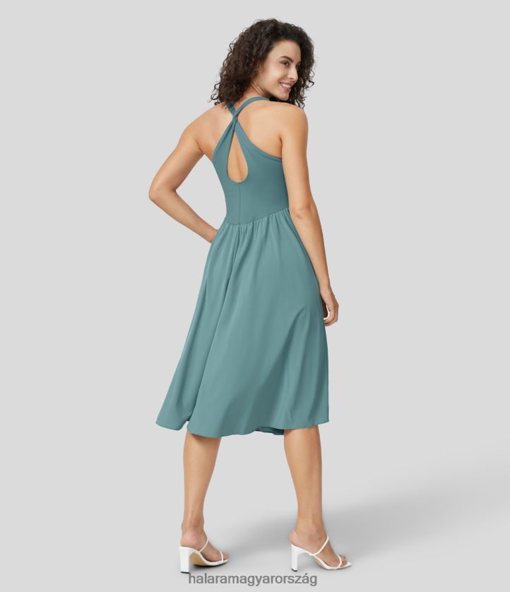 ruházat Halara szellős, szögletes nyakú, hát nélküli kivágott, keresztben csavart hátsó fűző osztott szegéllyel ásványkék nők 8FPF801190