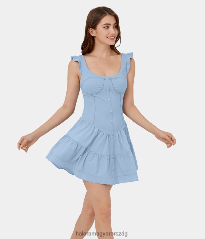 ruházat Halara szellős u nyak fodros gombfűző hát nélküli flare mini gyorsan száradó alkalmi ruha eredeti nők 8FPF801068