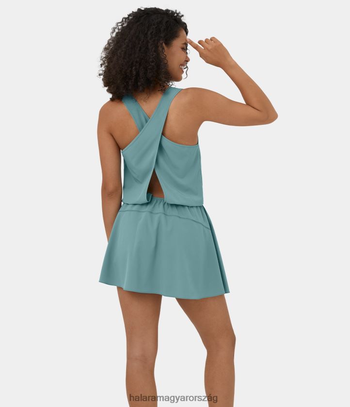 ruházat Halara szellős u, nyak nélküli, keresztezett, kivágott, foltozott lobogó, folyós mini gyorsan száradó alkalmi ruha ásványkék nők 8FPF80990