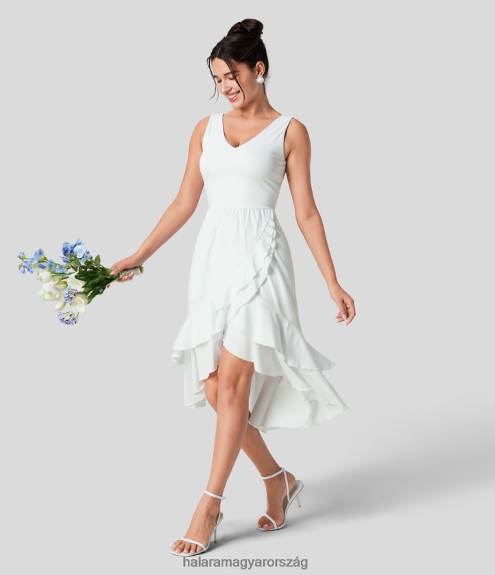 ruházat Halara szellős v nyak nélküli, kivágott oldalzseb, fodor, gyorsan száradó midi koszorúslány és esküvői vendég ruha fehér nők 8FPF801225