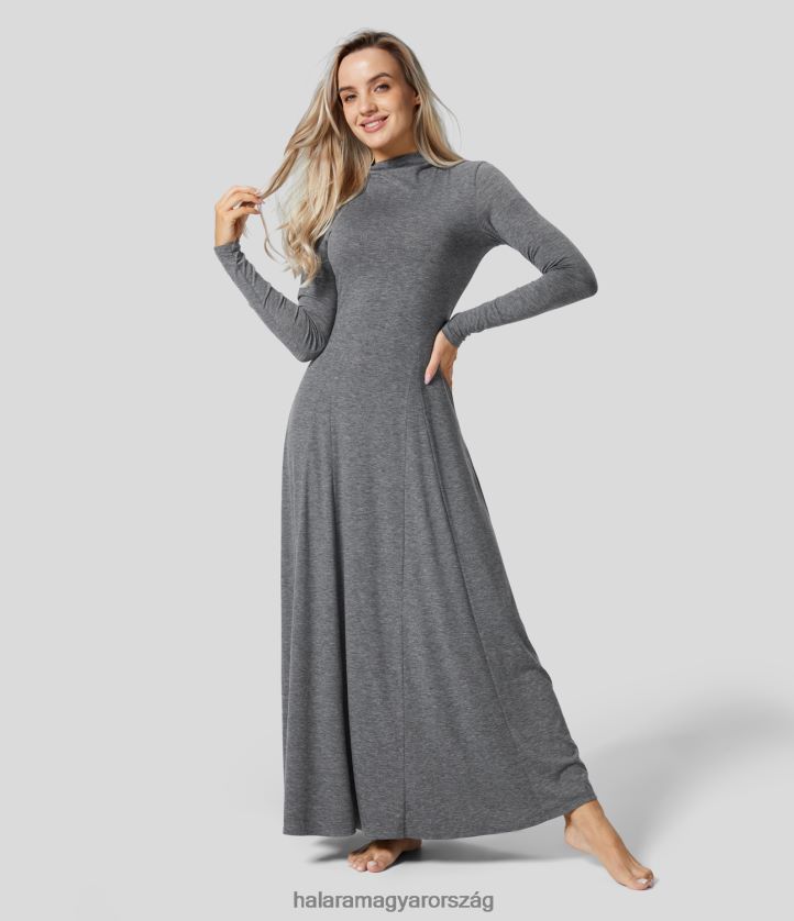 ruházat Halara tölcsérnyakú hosszú ujjú flare maxi alkalmi ruha aranyos szürke virágos fonal nők 8FPF801177