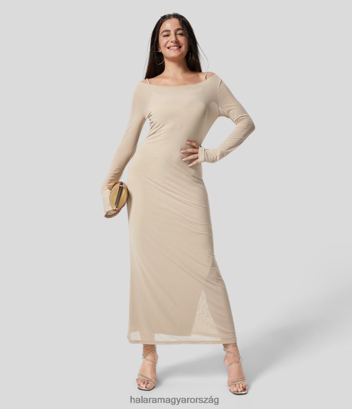 ruházat Halara áttetsző pagoda ujjú osztott bodycon 2 részes maxi party ruha fagyos mandula nők 8FPF801126