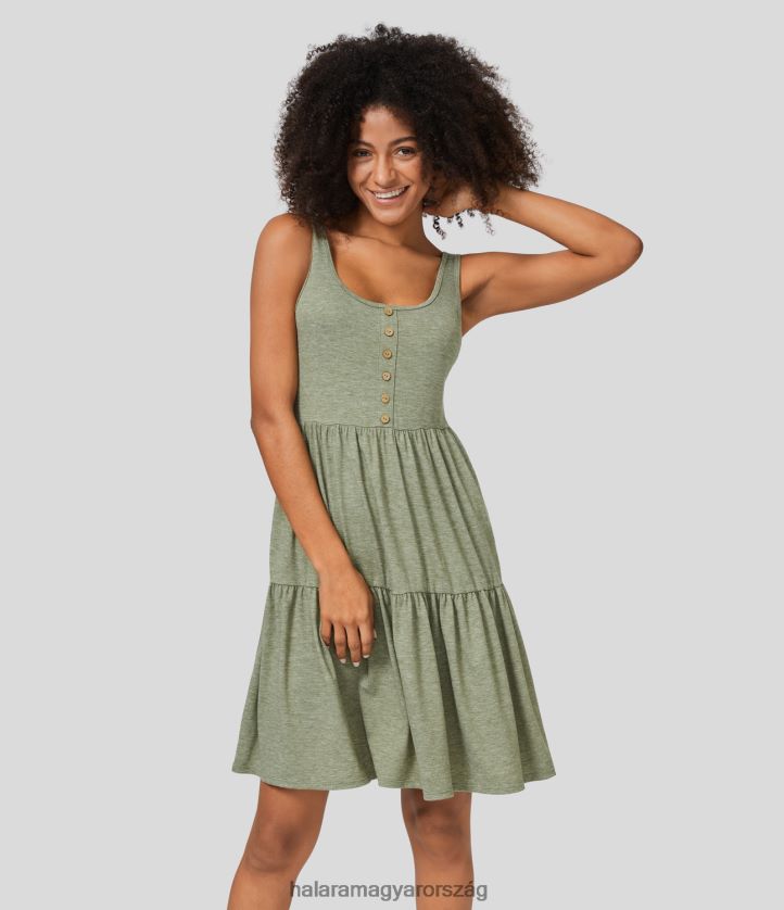 ruházat Halara u nyakú, háttámla nélküli gombos, fodros szegélyű, folyós mini üdülőruha világoszöld virágos fonal nők 8FPF80981