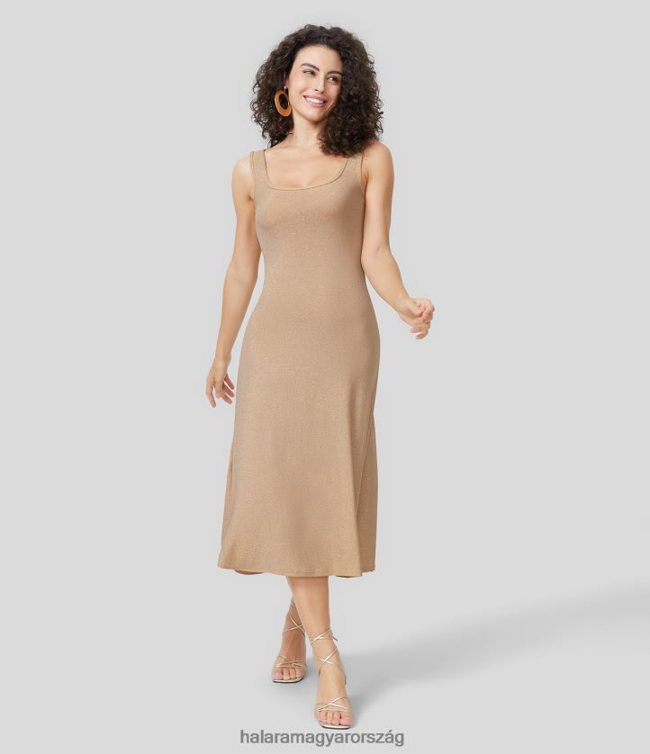 ruházat Halara u nyakú ujjatlan, hát nélküli metál midi party ruha csillogó sárgabarack arany nők 8FPF801151