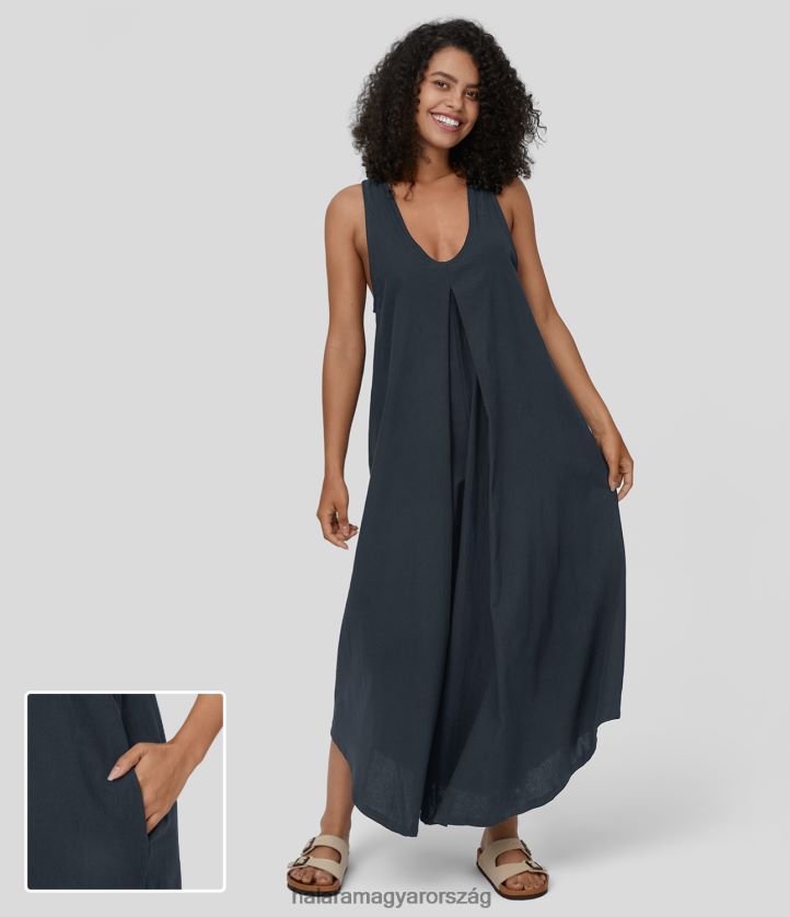 ruházat Halara u nyakú, ujjatlan plicált oldalzsebből folyós maxi alkalmi pamut ruha teljes NAPFOGYATKOZÁS nők 8FPF801207