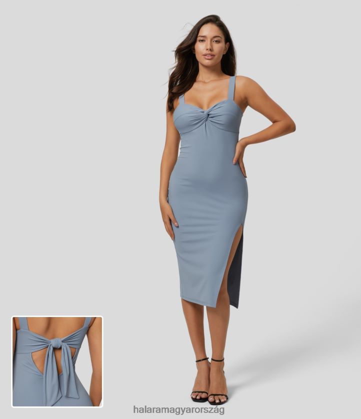 ruházat Halara ujjatlan csavart hát nélküli nyakkendő hátul osztott bodycon midi alkalmi ruha hópehely kék nők 8FPF801108
