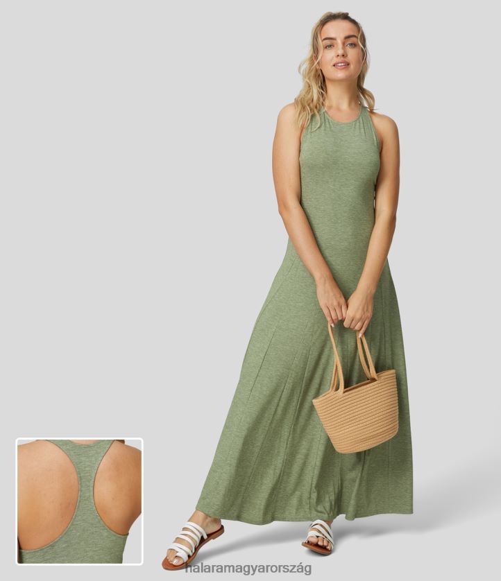 ruházat Halara ujjatlan, hát nélküli racerback flowy maxi alkalmi ruha világoszöld virágos fonal nők 8FPF801164