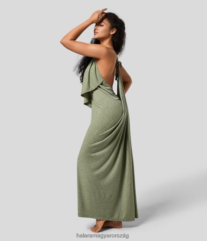 ruházat Halara v nyakú, hát nélküli nyakkendős hátul domborodó maxi resort csúszóruha világoszöld virágos fonal nők 8FPF801138