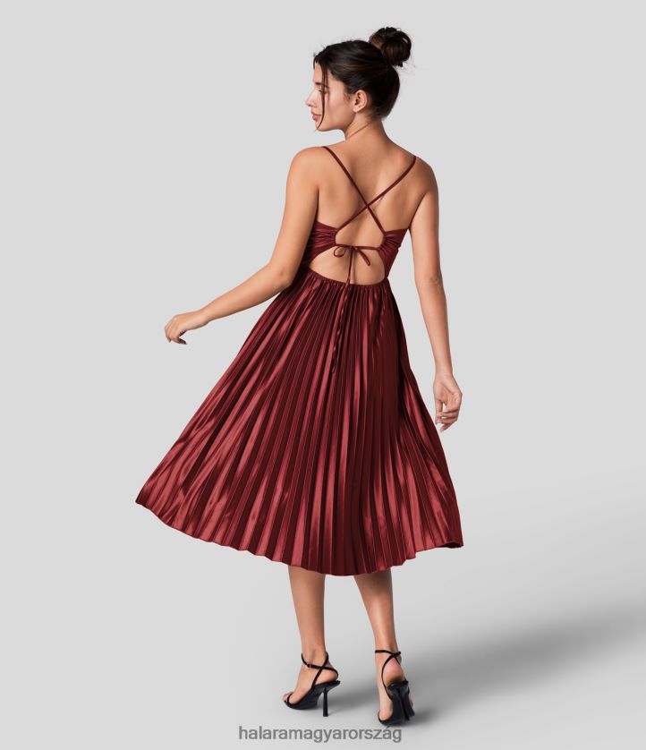 ruházat Halara v nyak nélküli, keresztben fűzős, hajtogatott midi party ruha eredeti nők 8FPF801158