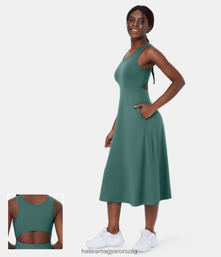 ruházat Halara v nyakú oldalzseb kivágott midi alkalmi ruha kék lucfenyő nők 8FPF801181