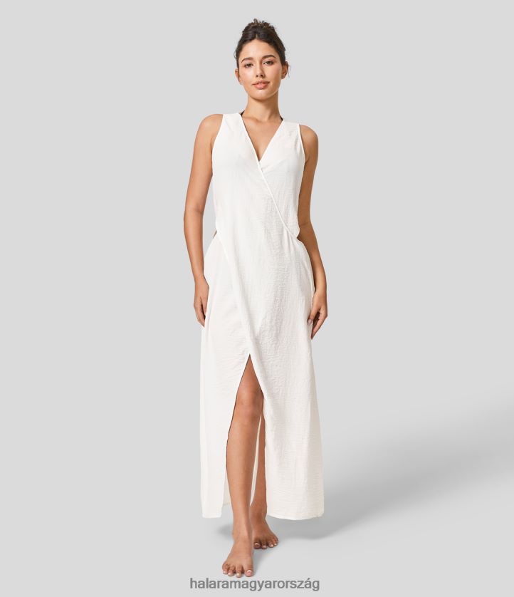 ruházat Halara v nyakú ujjatlan kivágott hasított maxi alkalmi ruha fehér nők 8FPF801142
