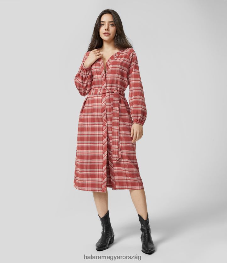 ruházat Halara v nyakban gombos nyakkendő elöl hosszú ujjú kockás midi alkalmi ruha naplemente pléd nők 8FPF801203