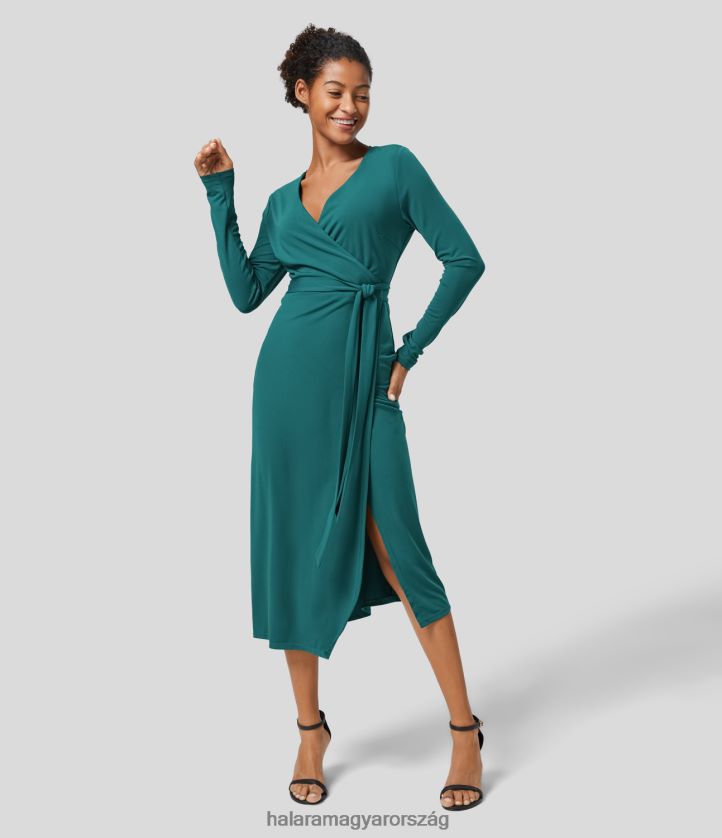 ruházat Halara v nyakkendős oldalán midi wrap munkaruha türkiz zöld nők 8FPF801193