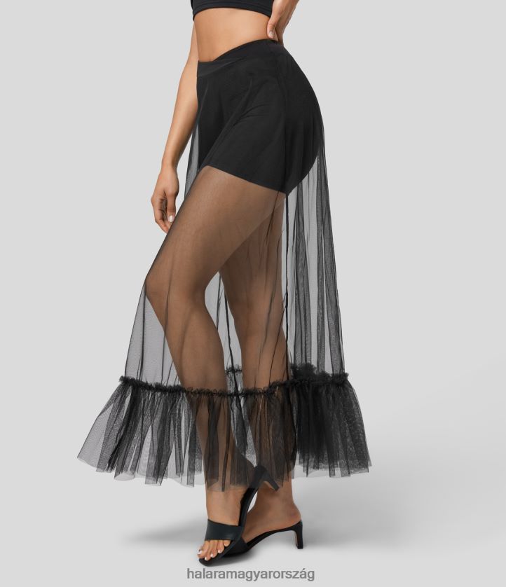 ruházat Halara Magas derekú crossover fodros szegély 2 az 1-ben maxi áttetsző hálós, folyós üdülőszoknya fekete nők 8FPF80750