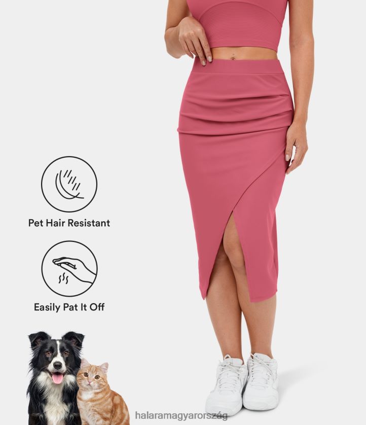 ruházat Halara Patitoff flow kisállatszőrnek ellenálló, rovátkolt hasított szegélyű bodycon midi alkalmi szoknya sivatagi rózsa nők 8FPF80751