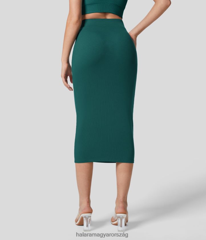 ruházat Halara bordás magas derekú bodycon midi alkalmi szoknya kékeszöld nők 8FPF80712