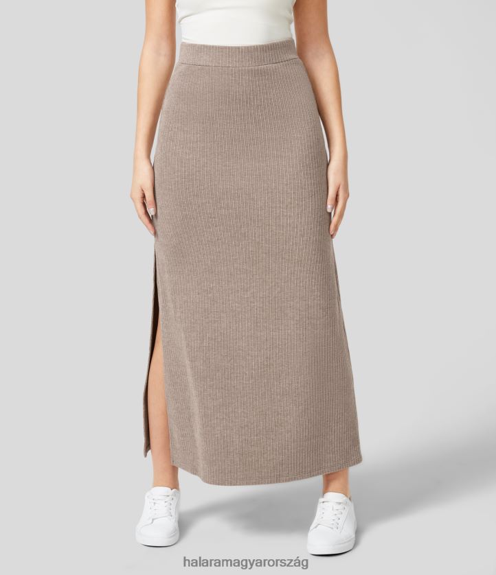 ruházat Halara bordázott, magas derekú osztott szegély vonalas maxi alkalmi szoknya mokkás habcsók nők 8FPF80703