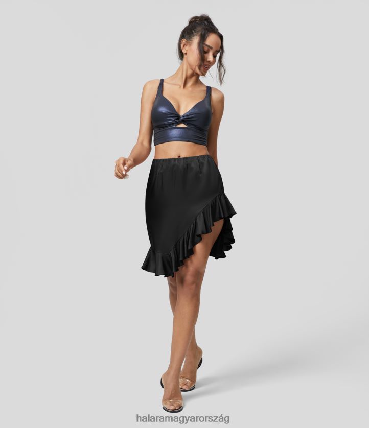 ruházat Halara középen emelkedő elasztikus derékrész aszimmetrikus fodros szegély tömör mini szatén szerű partiszoknya fekete nők 8FPF80690