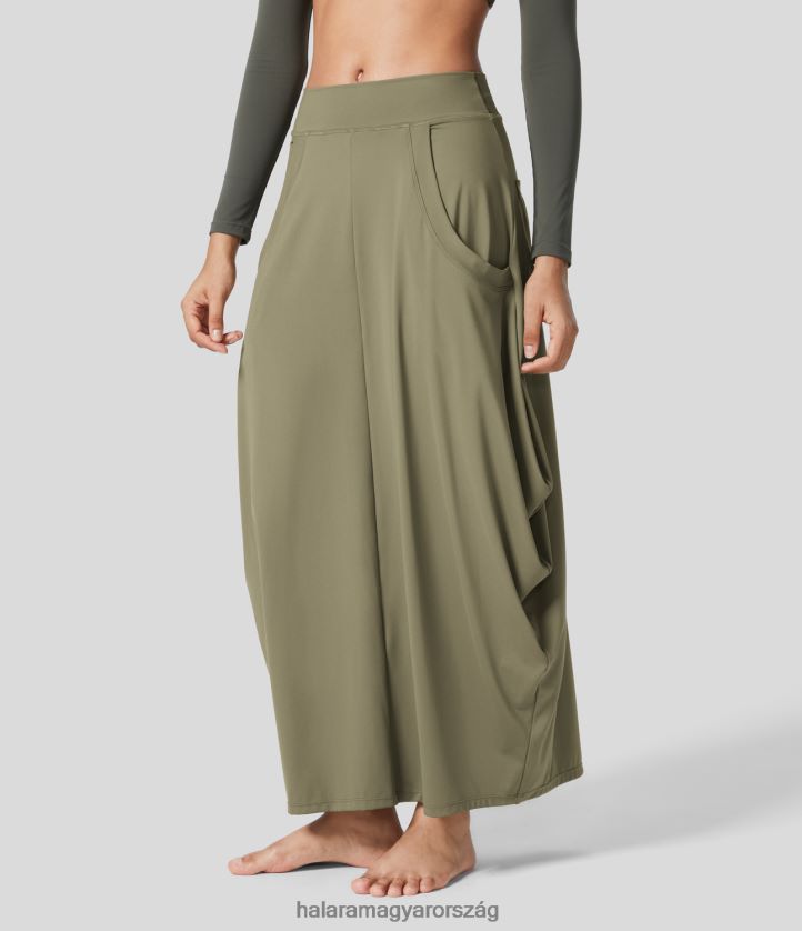 ruházat Halara középen emelkedő több zsebes oldalsó drapériás maxi alkalmi lámpás szoknya fonnyadt zöld nők 8FPF80716