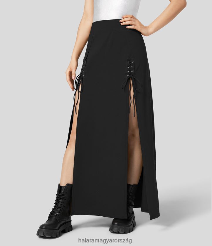 ruházat Halara magas derekú fűzős osztott 2 az 1-ben maxi alkalmi szoknya fekete nők 8FPF80722
