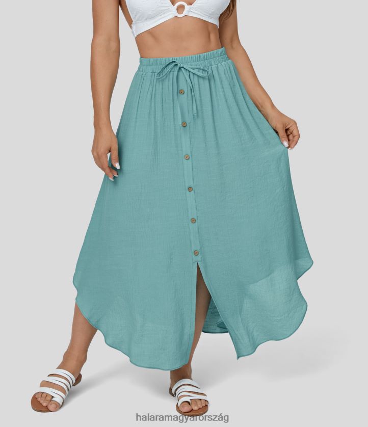 ruházat Halara magas derekú húzózsinóros gomb oldalzseb folyékony midi alkalmi szoknya nílusi kék nők 8FPF80702