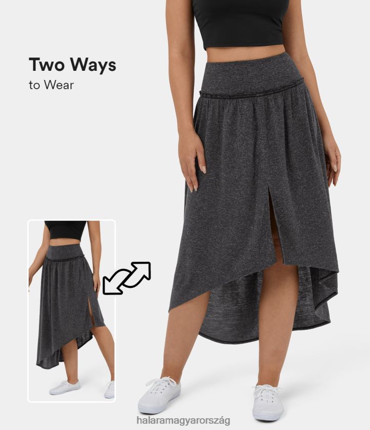 ruházat Halara magas derekú, hasított szegélyű, magas, alacsony midi alkalmi vászonszoknya eredeti nők 8FPF80761