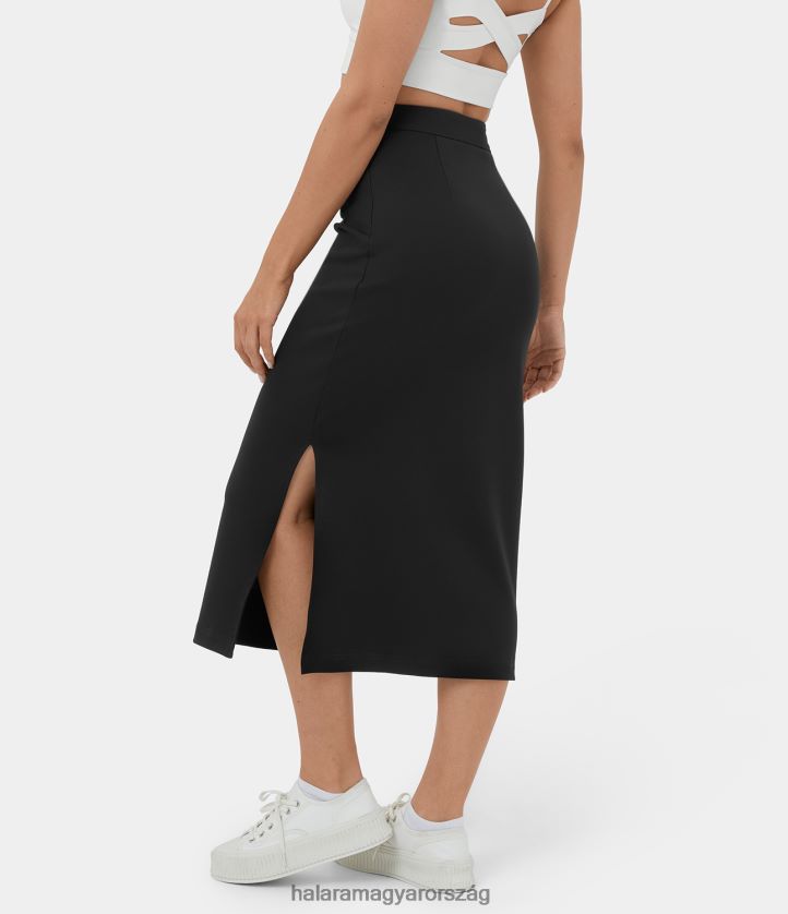ruházat Halara magas derekú osztott midi alkalmi pamutszoknya fekete nők 8FPF80752
