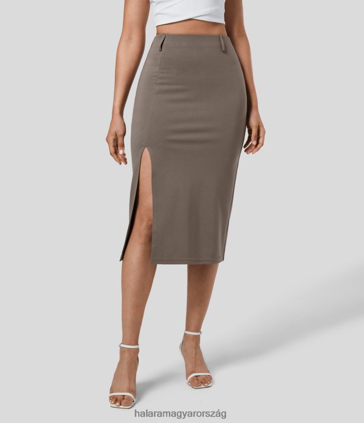 ruházat Halara magas derekú, osztott szegélyű vékony midi alkalmi szoknya Vas nők 8FPF80723