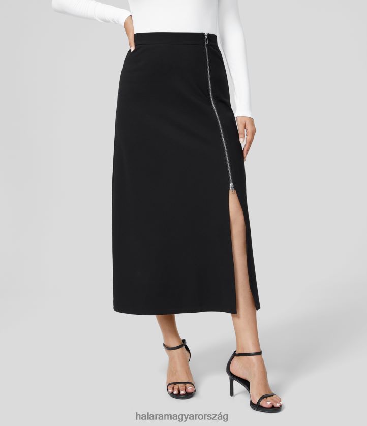 ruházat Halara magasra váró, kétirányú cipzárral, vonalas midi alkalmi szoknya fekete nők 8FPF80746