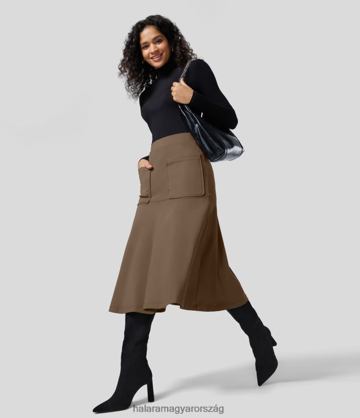 ruházat Halara softlyzero eco magas derekú zsebes midi flare work fishtail szoknya vörösesbarna nők 8FPF80764