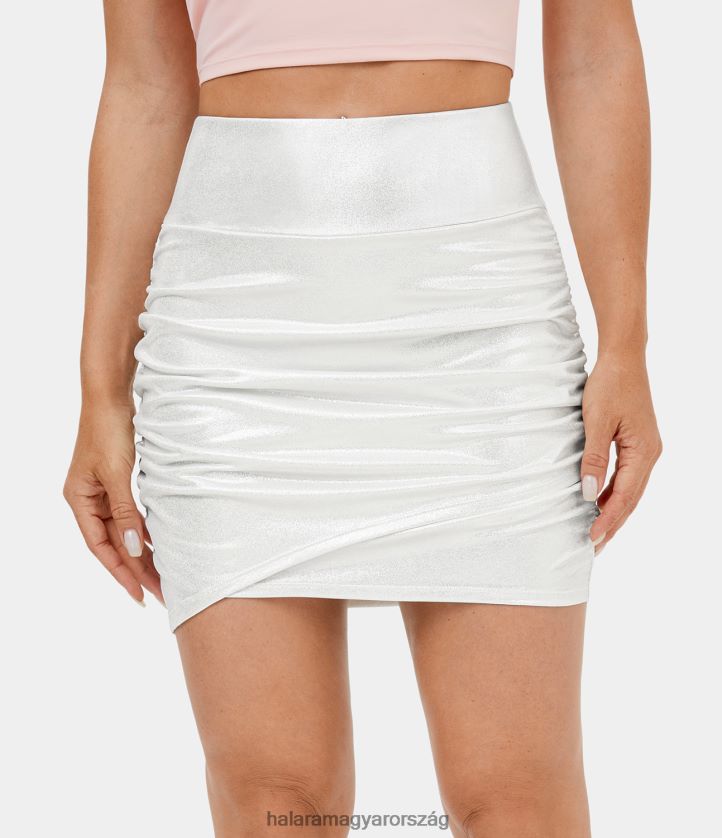 ruházat Halara softlyzero műbőr magas derekú bodycon fóliamintás rugalmas, 2 az 1-ben rugós alkalmi szoknya fényes bőr lebegő fehér nők 8FPF80587