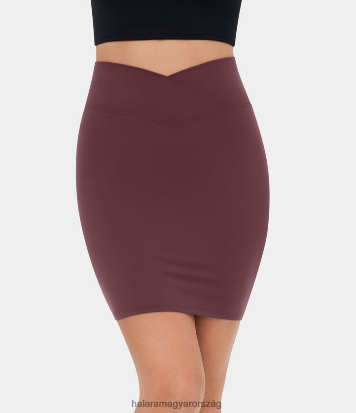 ruházat Halara softlyzero plüss magas derekú crossover hátsó zsebes bodycon mini alkalmi szoknya piros mahagóni nők 8FPF80578