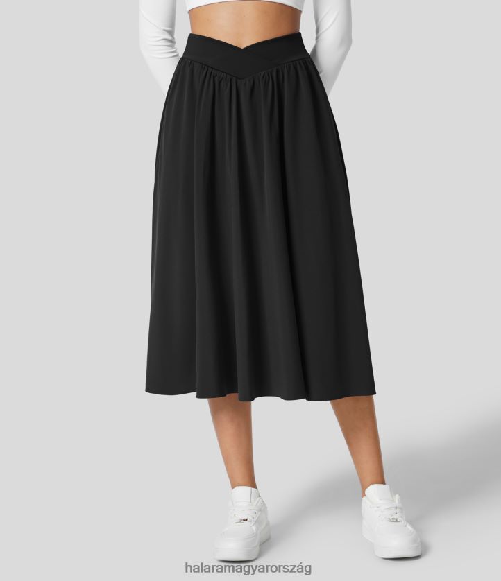 ruházat Halara szellős crossover, magas derekú oldalzseb 2 az 1-ben midi gyorsan száradó, lecsengő szoknya fekete nők 8FPF80719