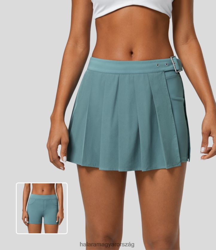 ruházat Halara szellős közepes magasságú állítható csattal redőzött 2 részes zsebes mikro mini gyorsan száradó alkalmi szoknya kő kék nők 8FPF80621