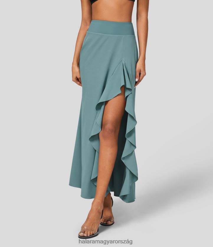 ruházat Halara szellős, magas derekú, aszimmetrikus fodros szegély, osztott szegély 2 az 1-ben maxi gyorsan száradó alkalmi szoknya kő kék nők 8FPF80707