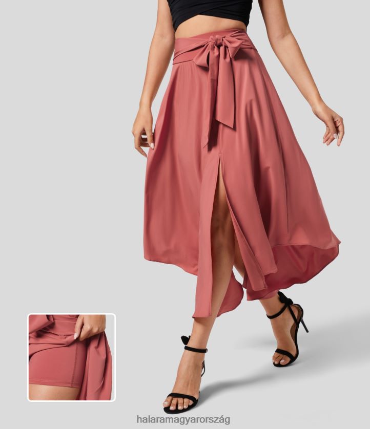ruházat Halara szellős, magas derekú nyakkendős, oldalsó osztott 2 az 1-ben ívelt szegély, folyós, lobogó, gyorsan száradó midi alkalmi szoknya lángvörös nők 8FPF80697